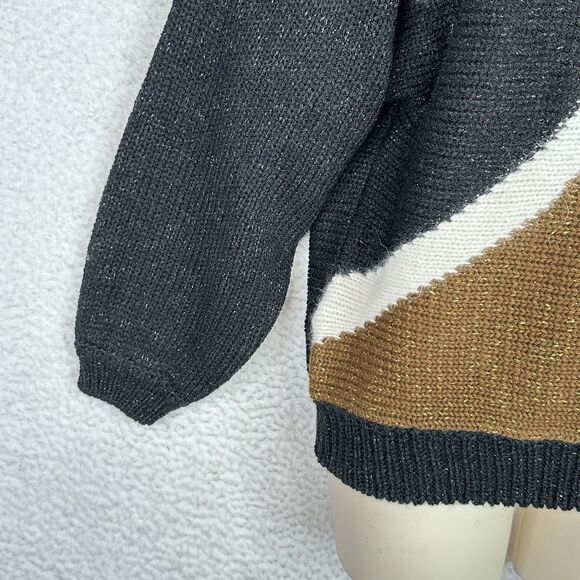VTG‎ 80s 90s Erika Sweater Large Black Brown Abstract Angora Lurex Knit Shimmer - Picture 4 of 11